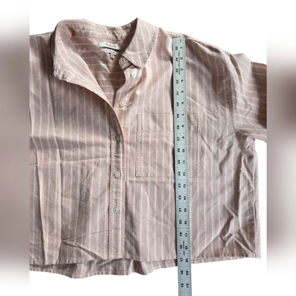 Madewell Signature Oxford Pink Striped Cropped Button-Up Shirt Medium - Picture 5 of 8